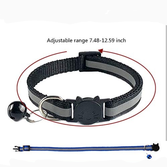 Collar with Bell, Reflective & Adjustable Breakaway black Safe Nylon… - Picture 1 of 3